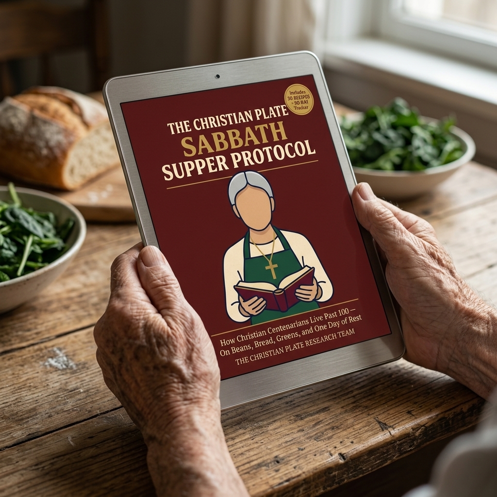 Hands holding The Sabbath Supper Protocol on a tablet